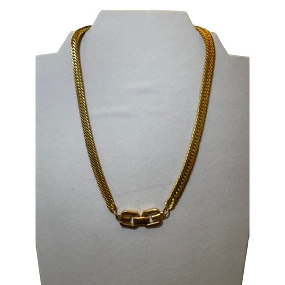 Givenchy Vintage Herringbone G Double Logo Clasp*Necklace*Gold Plated*Velvet Box - Picture 4 of 4